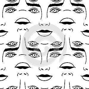 Abstract seamless pattern with womans faces