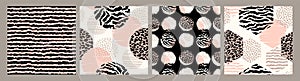 Abstract seamless patterns with animal print. Trendy hand drawn textures