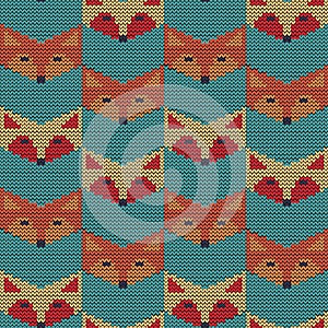 Abstract seamless retro fox pattern in line. Big cross-stitch.