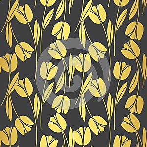 Abstract seamless retro pattern with silhouettes of tulips . Floral design