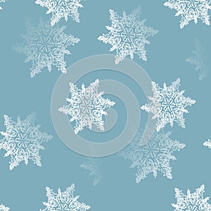 Abstract seamless snowflakes pattern white blue gray blurred