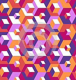 Abstract seamless surround pattern of cubes. Optical effects.