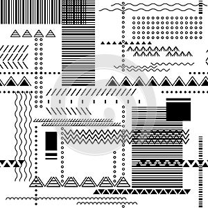 Abstract seamless techno background. Geometric vector pattern in white and black colors