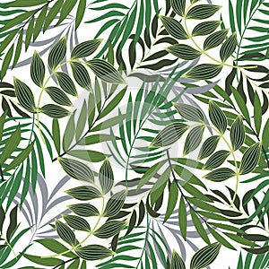 Abstract seamless tropical pattern with colorful plants and leaves. Jungle leaf seamless vector floral pattern background.