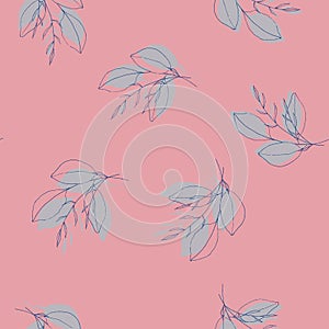 Abstract seamless vector floral print with colorful hand drawn pink wallpaper. Silk or batik square scarf, bandana with blue