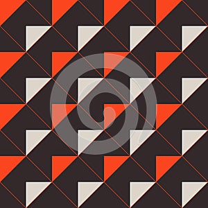 Abstract seamless vector geometric pattern. Repeating triangles pattern. Orange, beige, brown colors.