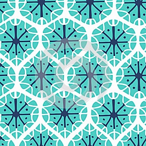 Abstract seamless vector ornament of snowflake shapes in pastel winter colors