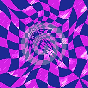 Abstract seamless vector pattern. Distorted space. Optical illusion. Blue and purple colors. Graphic