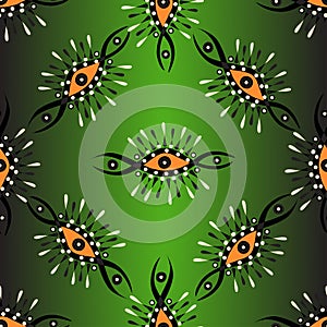 Abstract seamless vector pattern on a green background with backlight