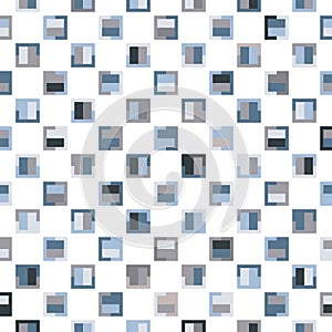 Abstract seamless vector pattern with simple geometric tiles in neutral colours on white.