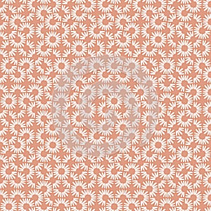 Abstract seamless vector pattern with white daisy petals on orange background.