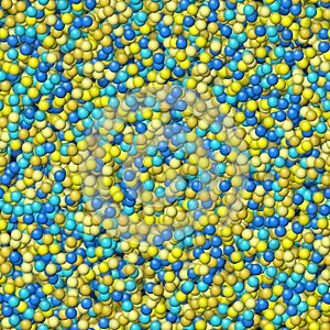 Abstract seamless yellow blue pattern composed of small colorful spheres