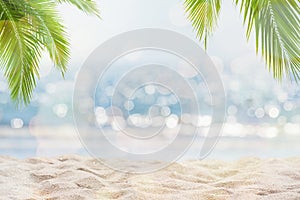 Abstract seascape with palm tree, tropical beach background