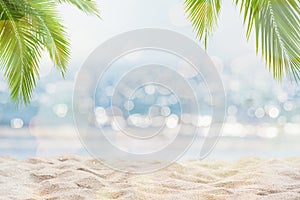 Abstract seascape with palm tree, tropical beach background photo