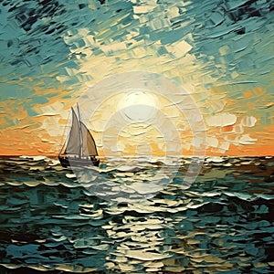 Abstract Seascape Sunset Cruise Oil Painting On Canvas