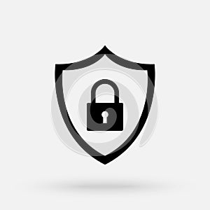 Abstract security vector icon illustration isolated on black background. Shield icon. Lock icon