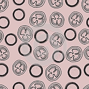 Abstract seamless pattern, vector, shapes, linear, round shapes, light cocoa color background