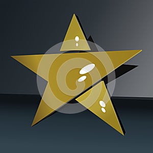 Abstract segmented golden star on dark background