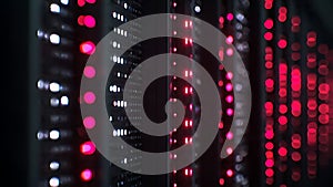 Abstract Server Rack Lights Blinking In Data Center (ai generated)
