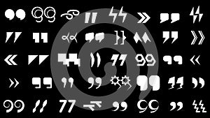 Abstract Set Collection Black Quotemarks Speech Punctuation Excerpt Remarks Icons Vector Design