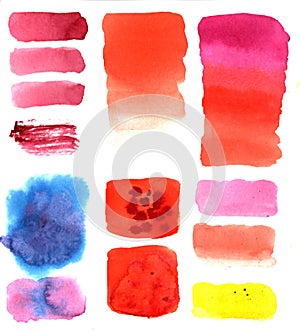 Abstract set of colored watercolor spots figures
