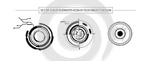 Abstract set of 3 HUD elements icon hi tech object design