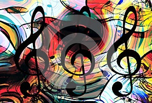 Abstract set of music clefs and lines with notes, music theme graphic collage.