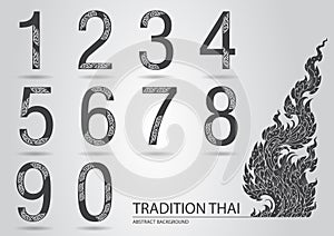 Abstract set number made from line thai art pattern