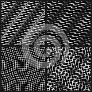 Abstract set of wavy seamless pattern, background. Fashion wave texture.Geometric monochrome template. Graphic style for wa