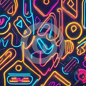 abstract shape doodle pattern neon light background