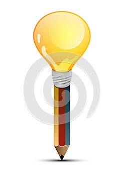 Abstract shape of pencil and bulb