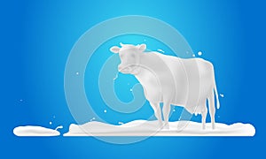 Abstract shape white cow on grass and splash milk