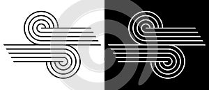 Abstract shapes with curved lines. Black lines on a white background and white lines on the black side