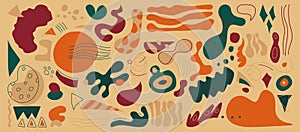 Abstract shapes and lines design in autumn colors. Handdrawn elements good for unique print and decorative illustration