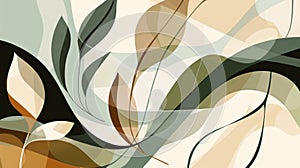 Abstract shapes and lines in muted shades of brown and green evoke the peaceful sound of a forest in springtime. photo