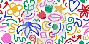 Abstract shapes modern pattern design. Hand drawn vector illustration. Trendy organic seamless pattern