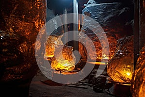 abstract shapes of molten glass in a furnace