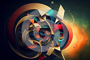 Abstract shapes retro composition in 20s avantrgarde or futurism style. Retro background with surreal mindbending photo