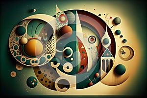 Abstract shapes retro composition in 20s avantrgarde or futurism style. Retro background with surreal mindbending photo