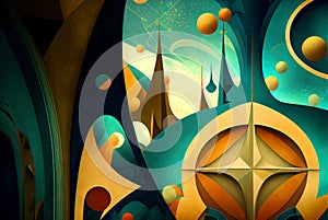 Abstract shapes retro composition in 20s avantrgarde or futurism style. Retro background with surreal mindbending photo