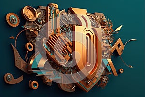 Abstract shapes retro 3d shapes composition in steampunk style. Retro background with surreal mindbending figures photo