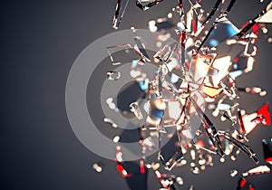 Abstract Shattered Glass Fragments with Red and Blue Reflections