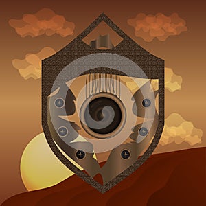 Abstract shield on desert background