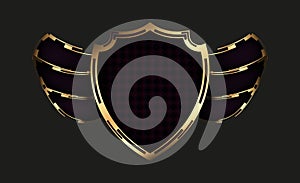 Abstract shield with gold wings