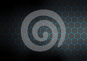 Abstract Shining Blue Hexagons Mesh in Black Background