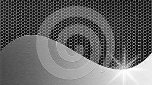 Abstract Shiny Brushed Silver on Hexagonal Metal Mesh Background