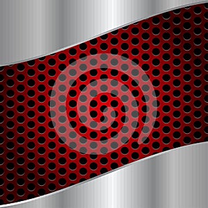 Abstract Shiny Brushed Steel on Red Metal Mesh Background