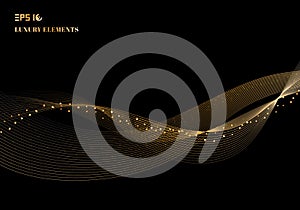 Abstract shiny color sparkling gold wave design element with glitter effect on dark background luxury concept