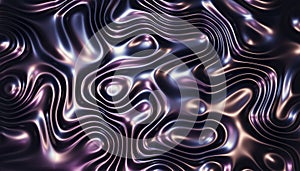 Abstract shiny metal background with twisted and wavy lines pattern. 3D rendering illustration