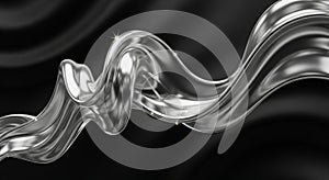 Abstract shiny metallic wave design with smooth reflective surface texture